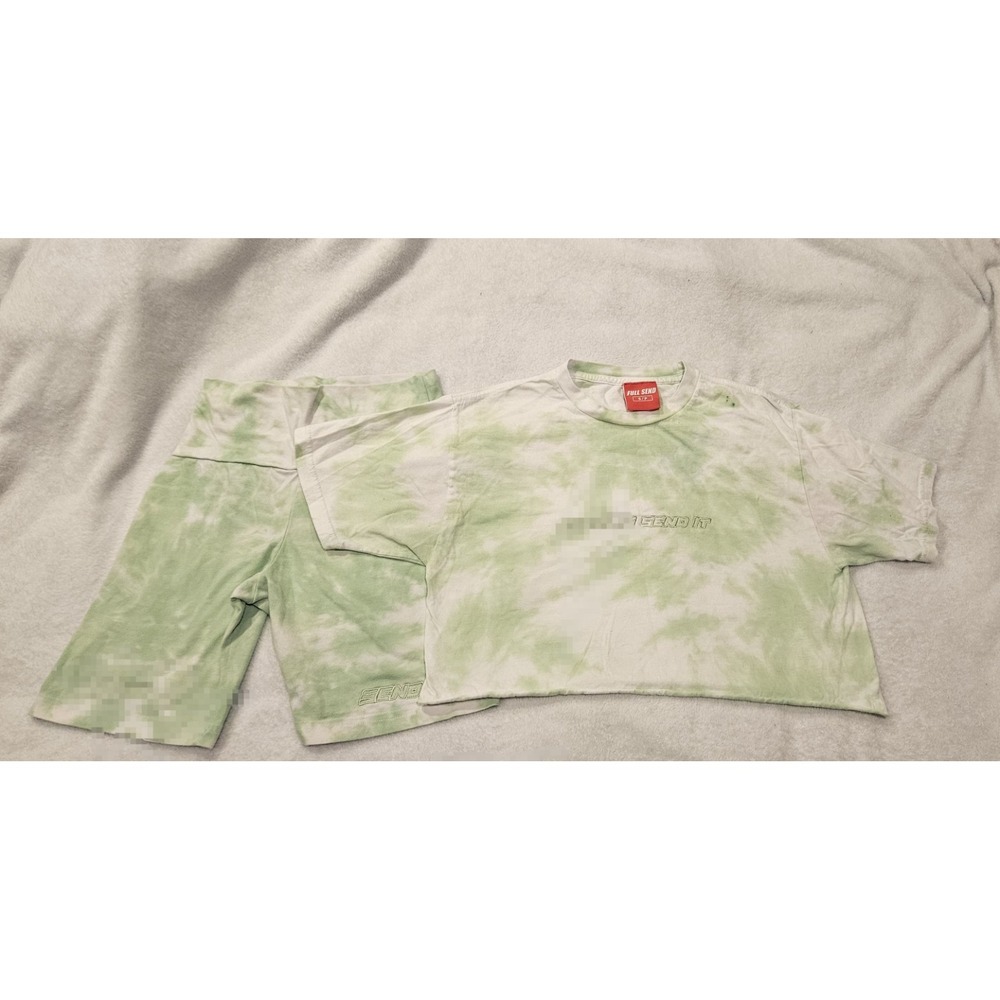 Full Send Tie Dye 2 Piece Exercise Outfit Set Crop Top Biker Shorts Women Small